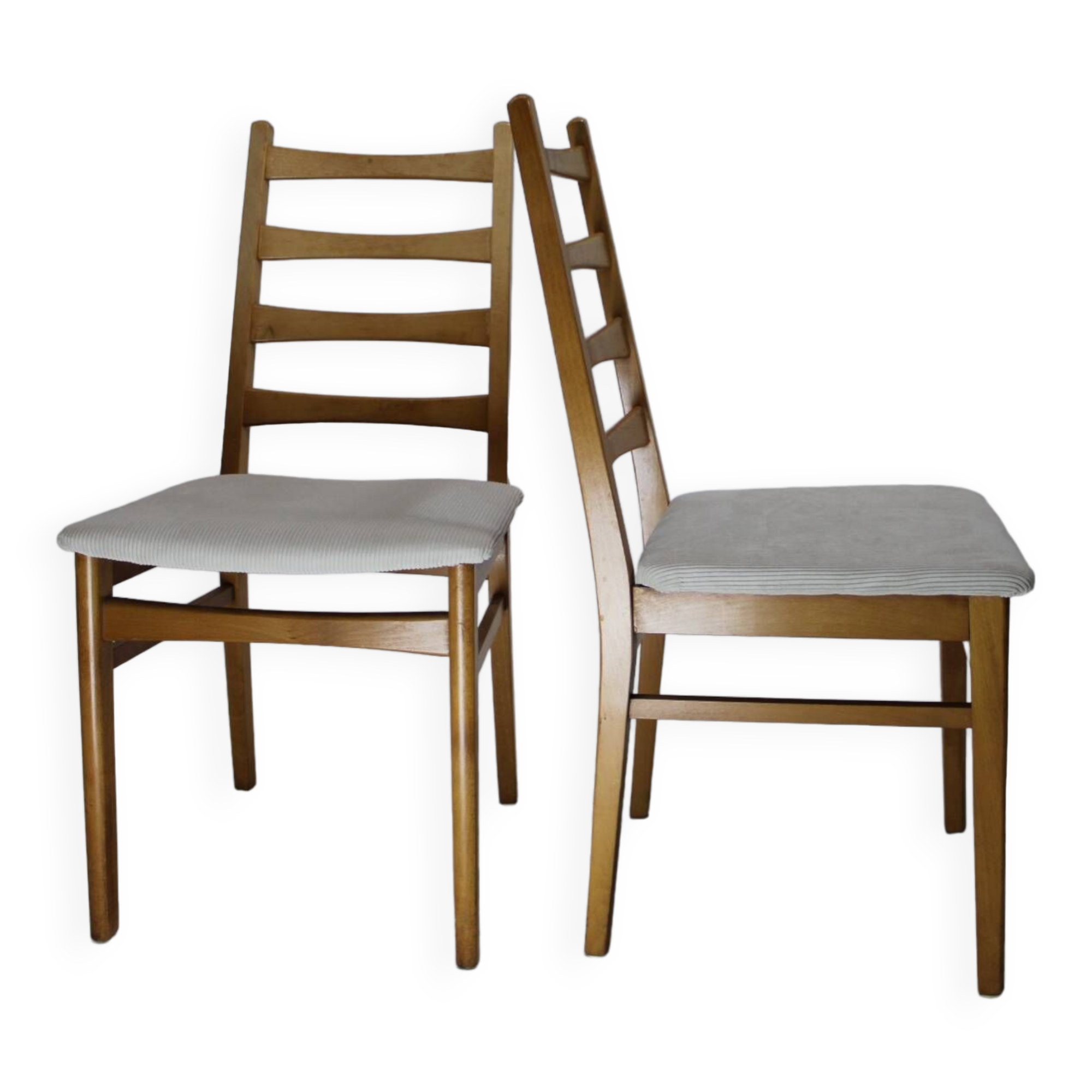 Pair of vintage teak chairs with white corduroy top, 1960s Sweden