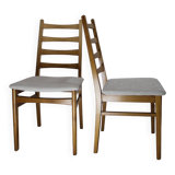 Pair of vintage teak chairs with white corduroy top, 1960s Sweden