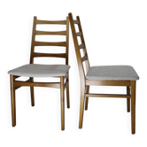 Paire chaises vintage en teck dessus velour cotelé blanc 1960 suède