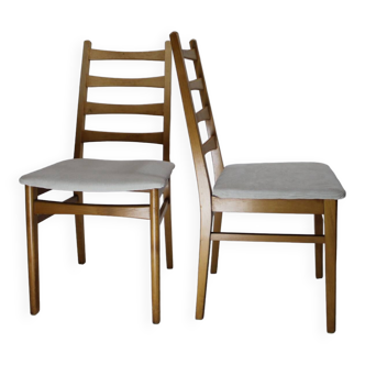 Pair of vintage teak chairs with white corduroy top, 1960s Sweden