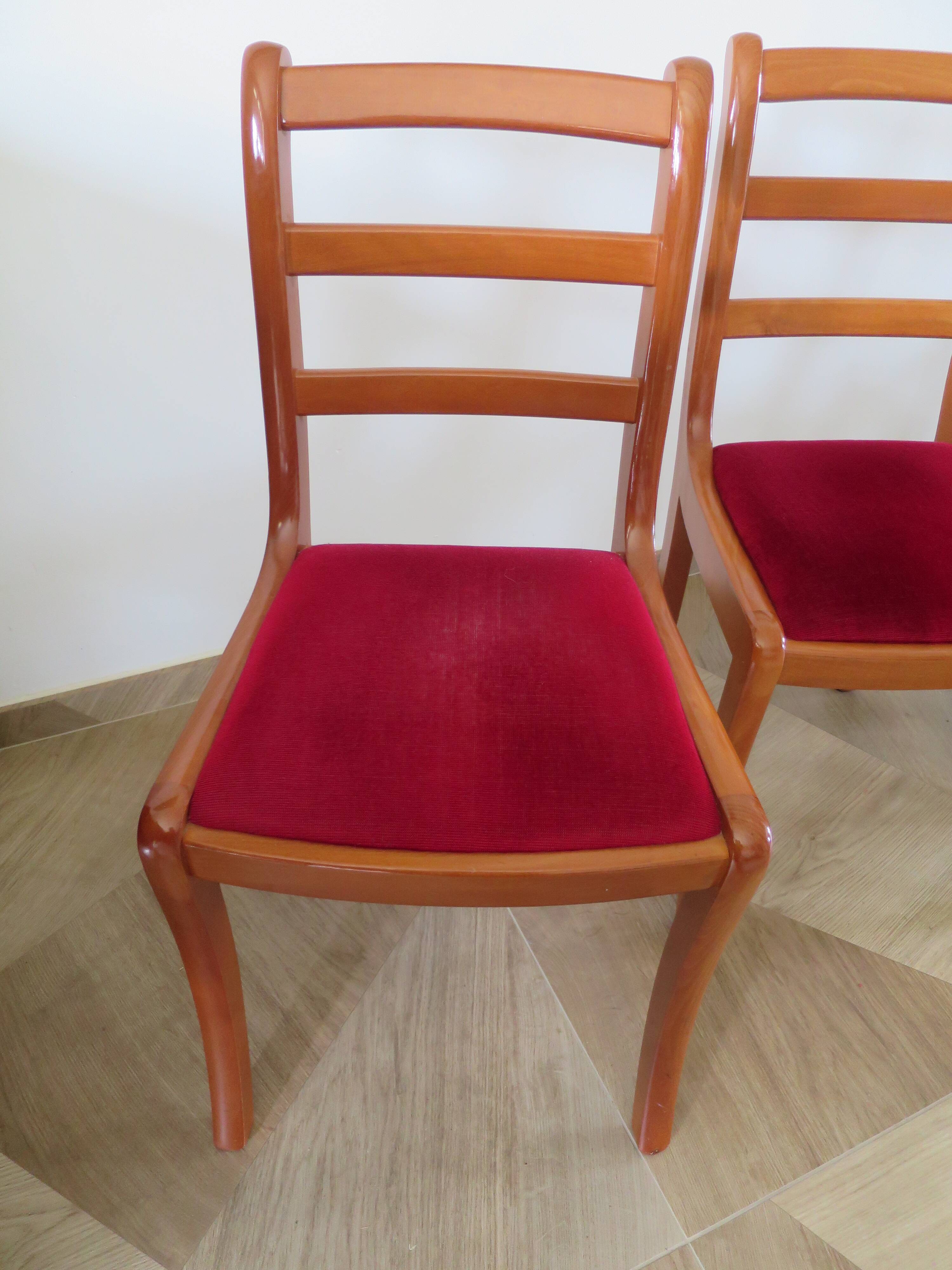Solid cherry wood chairs and red velvet seat - Set of 4 - Louis Philippe style