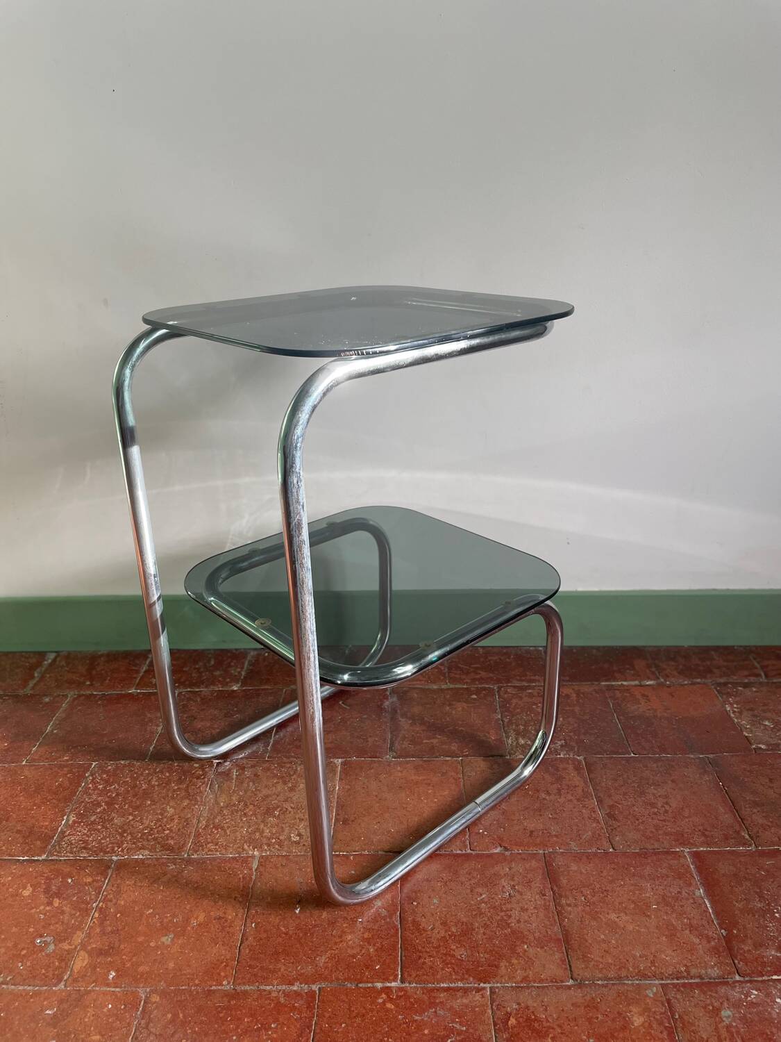 Chrome and smoked glass side table 1970