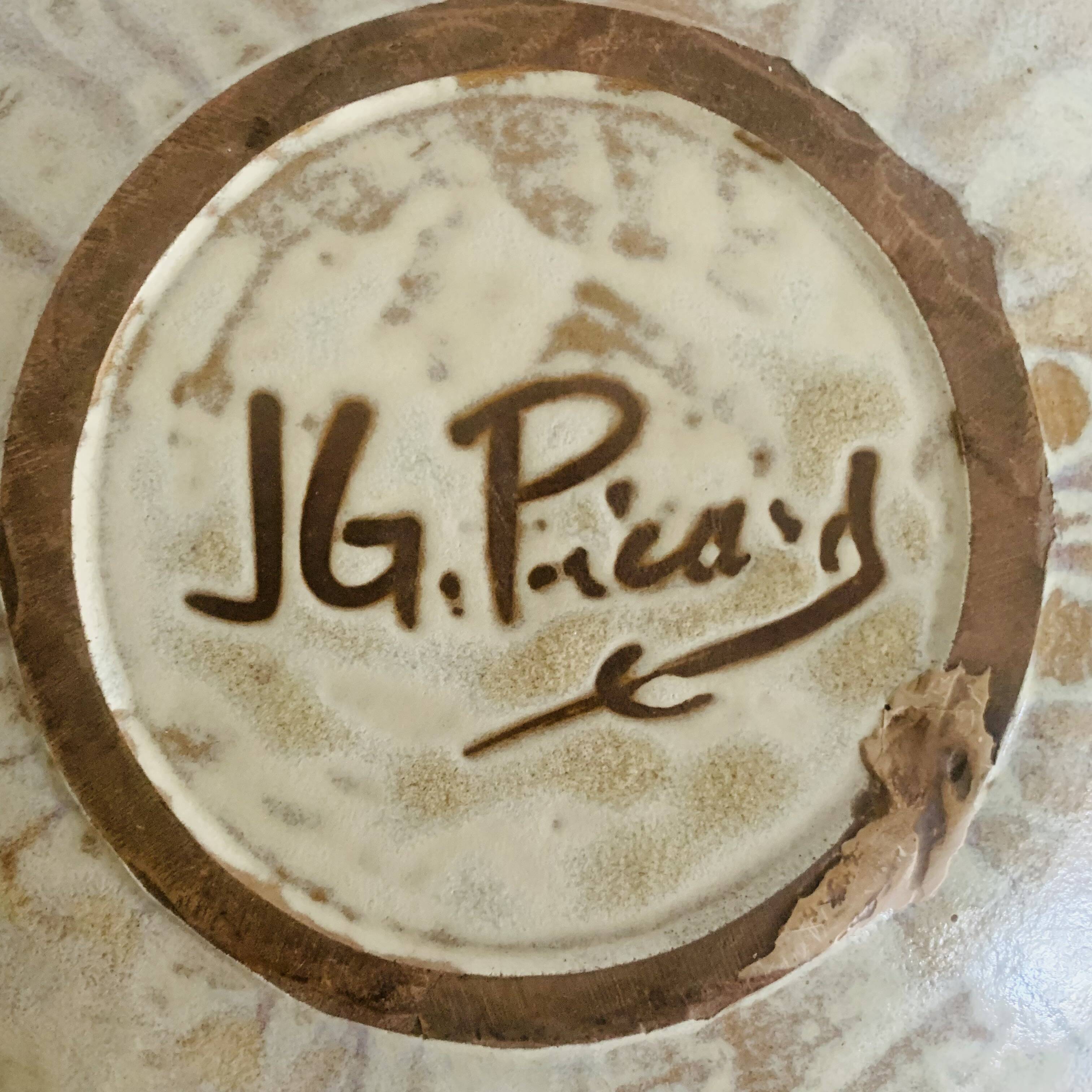 Large glazed ceramic dish by J.G. Picard, 1960s-70s.