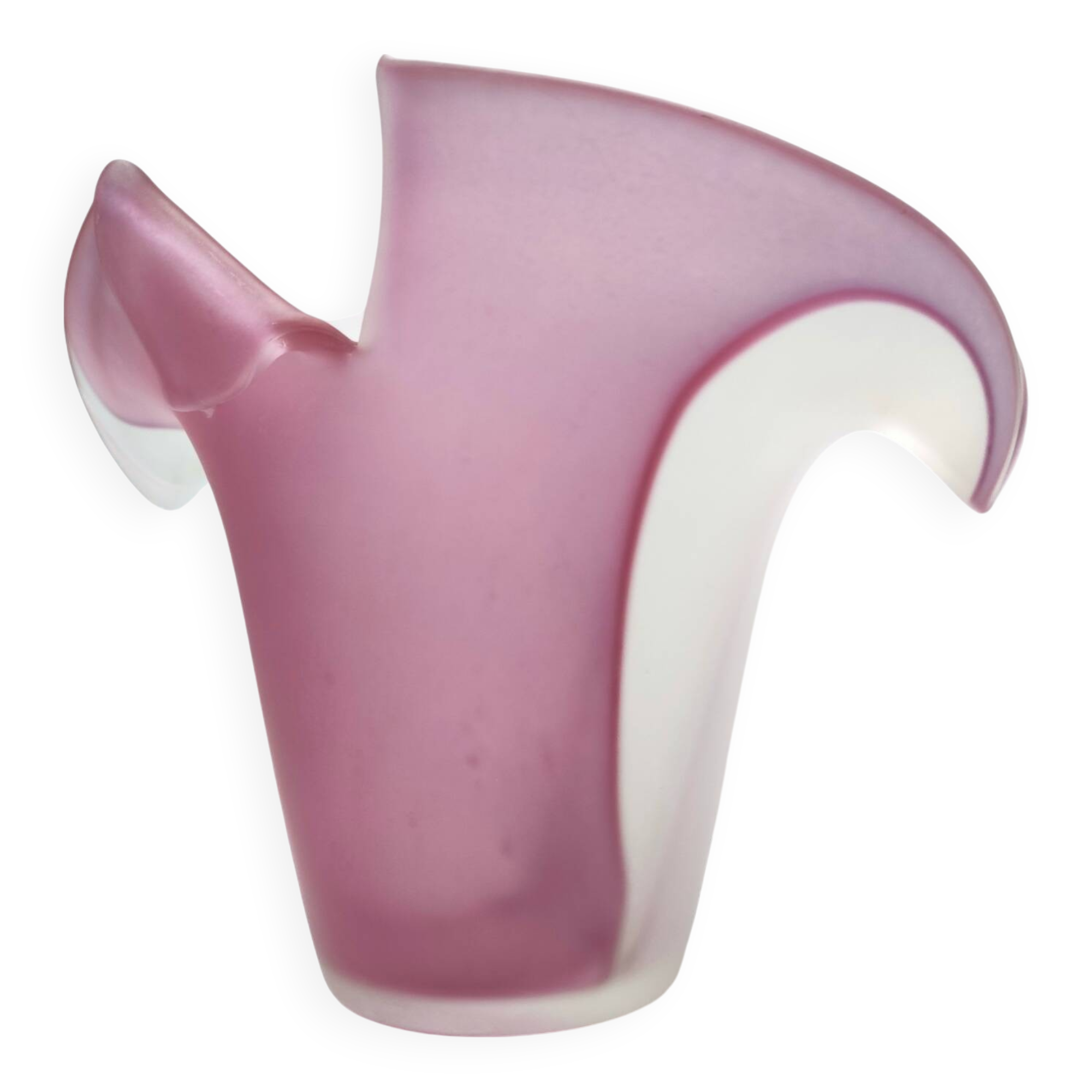 Vase en verre de Murano gravé bicolore blanc et rose, Italie, années 1980