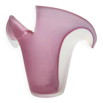 Vase en verre de Murano gravé bicolore blanc et rose, Italie, années 1980