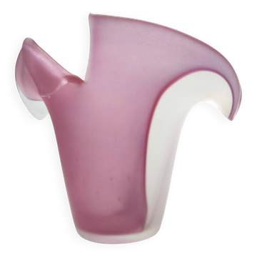 Vase en verre de Murano gravé bicolore blanc et rose, Italie, années 1980
