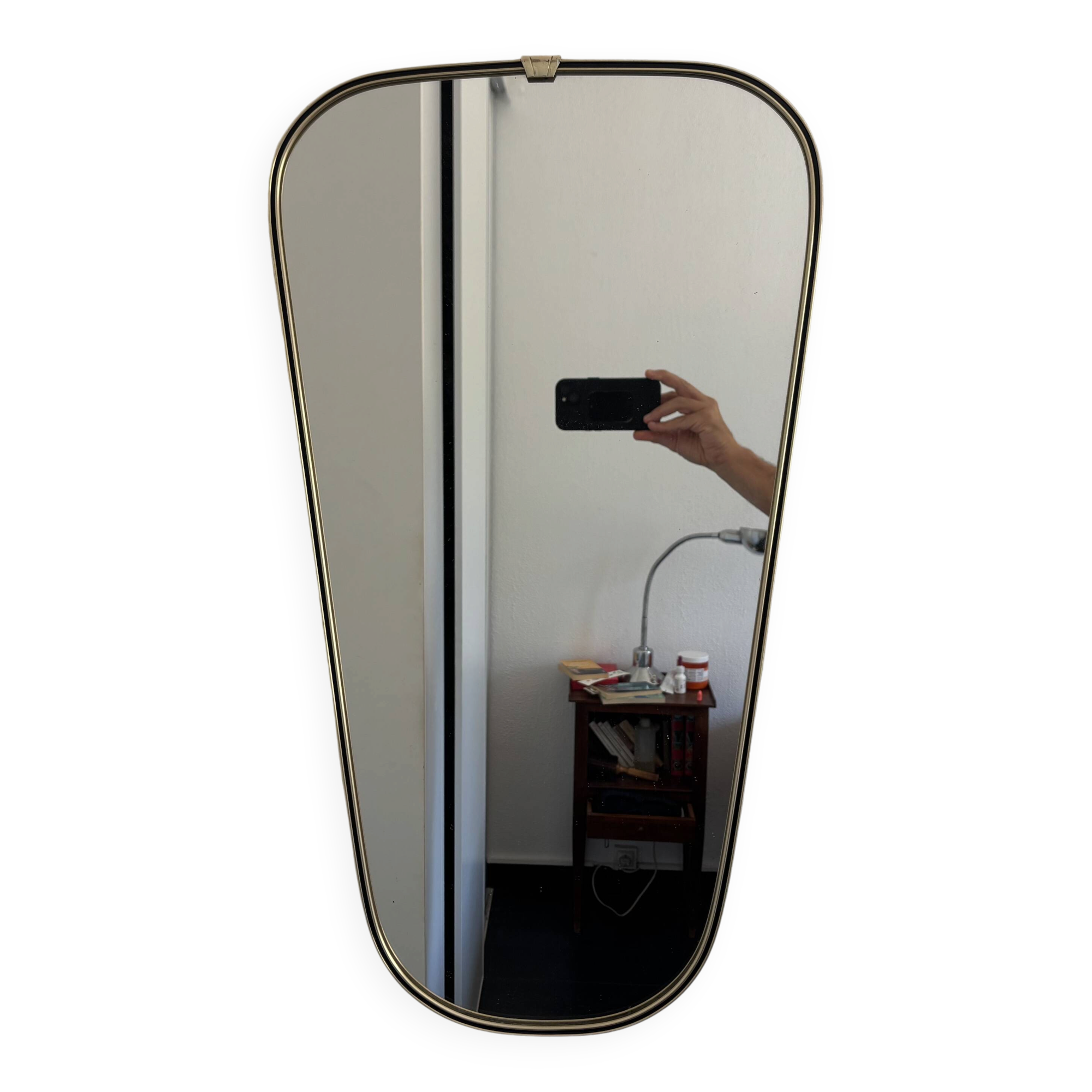 Miroir vintage 1960 rétroviseur asymétrique doré noir - 73 x 39 cm