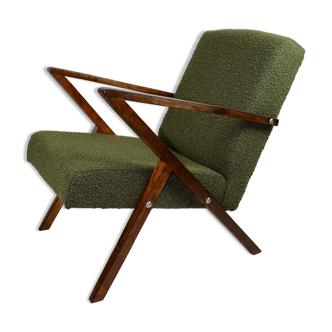 Vintage olive green boucle armchair, 1970s
