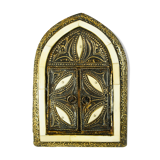 Mirror with oriental window in repelled brass, wood & bone