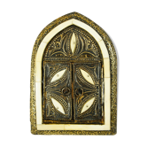 Mirror with oriental window in repelled brass, wood & bone