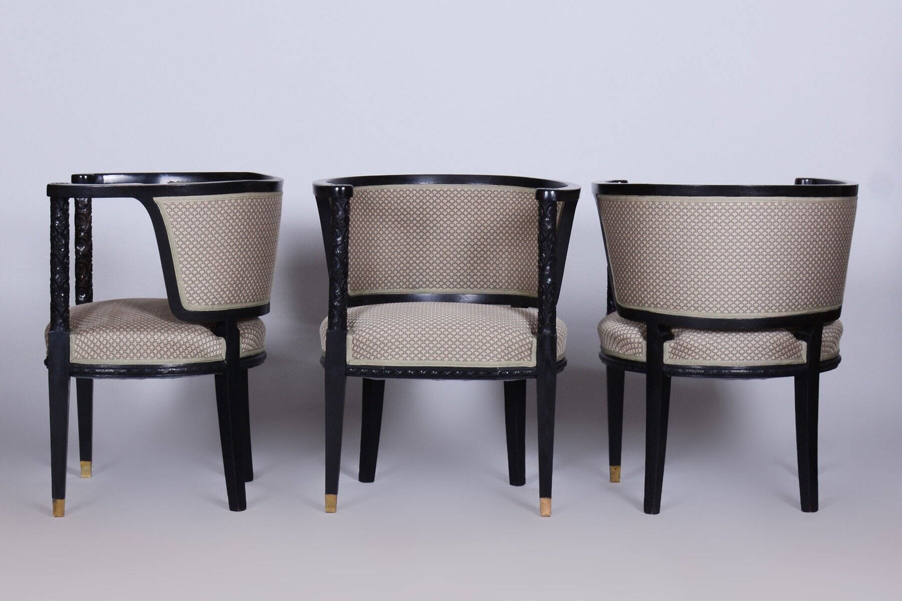 Art Nouveau Livingroom Set in Stained Oak & Upholstery from Wiener Werkstätte, Austria, 1910s, Set of 5