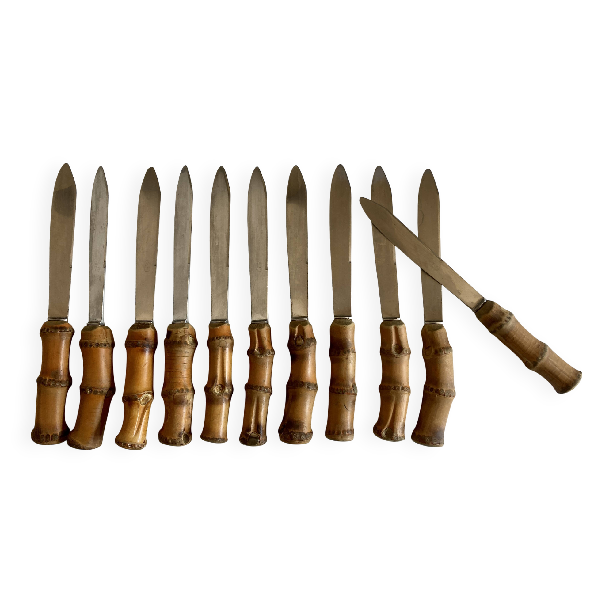 set of 11 knives with bamboo handles 1960 Riviera