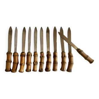 set of 11 knives with bamboo handles 1960 Riviera