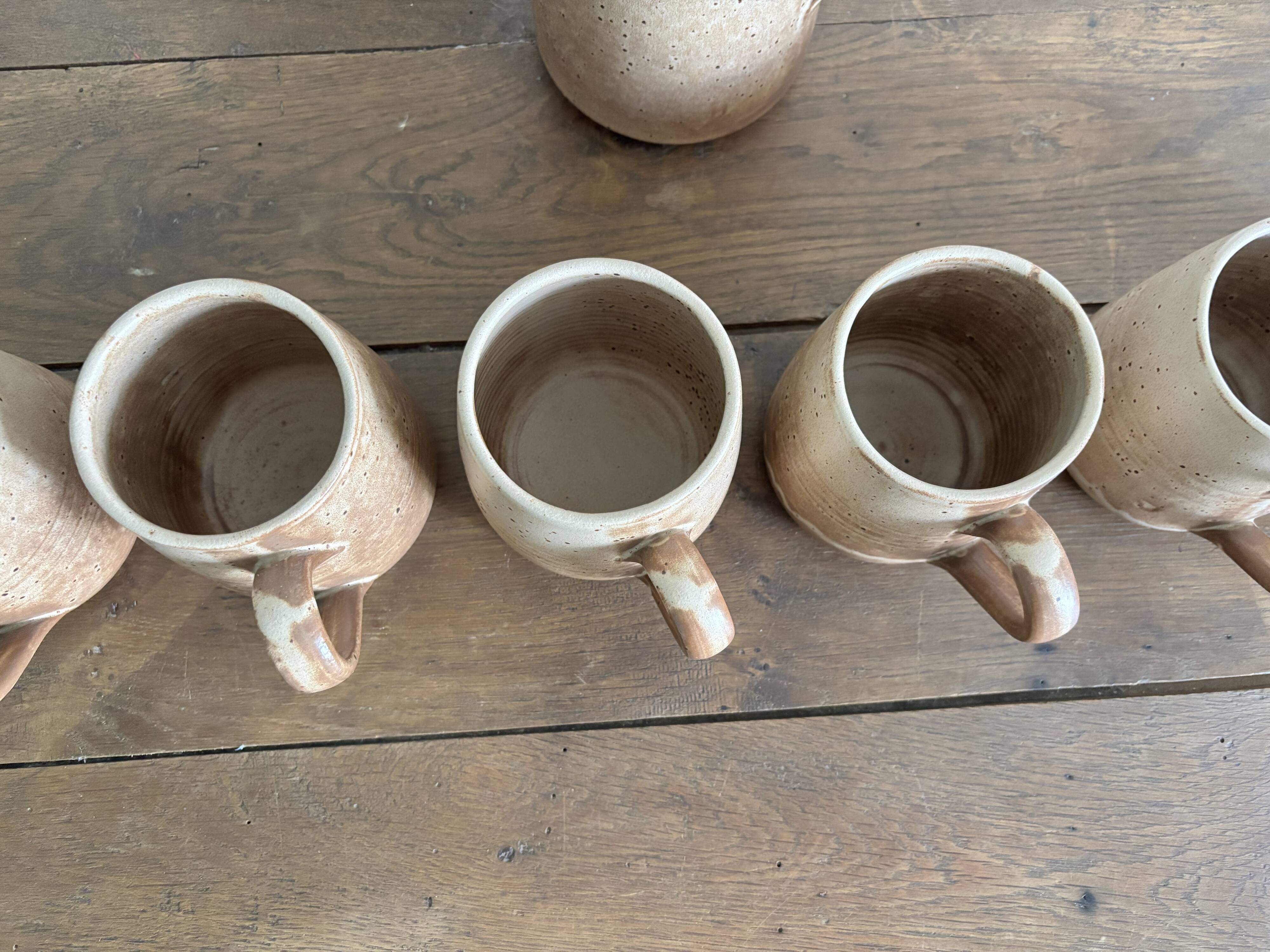 Vintage complete stoneware service – 6 mugs & jug Vallauris