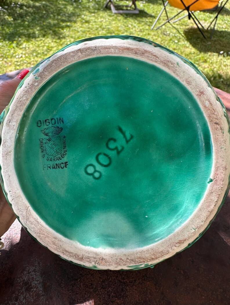 Vintage Pitcher Digoin & Sarreguemines France – Glazed Green Ceramic