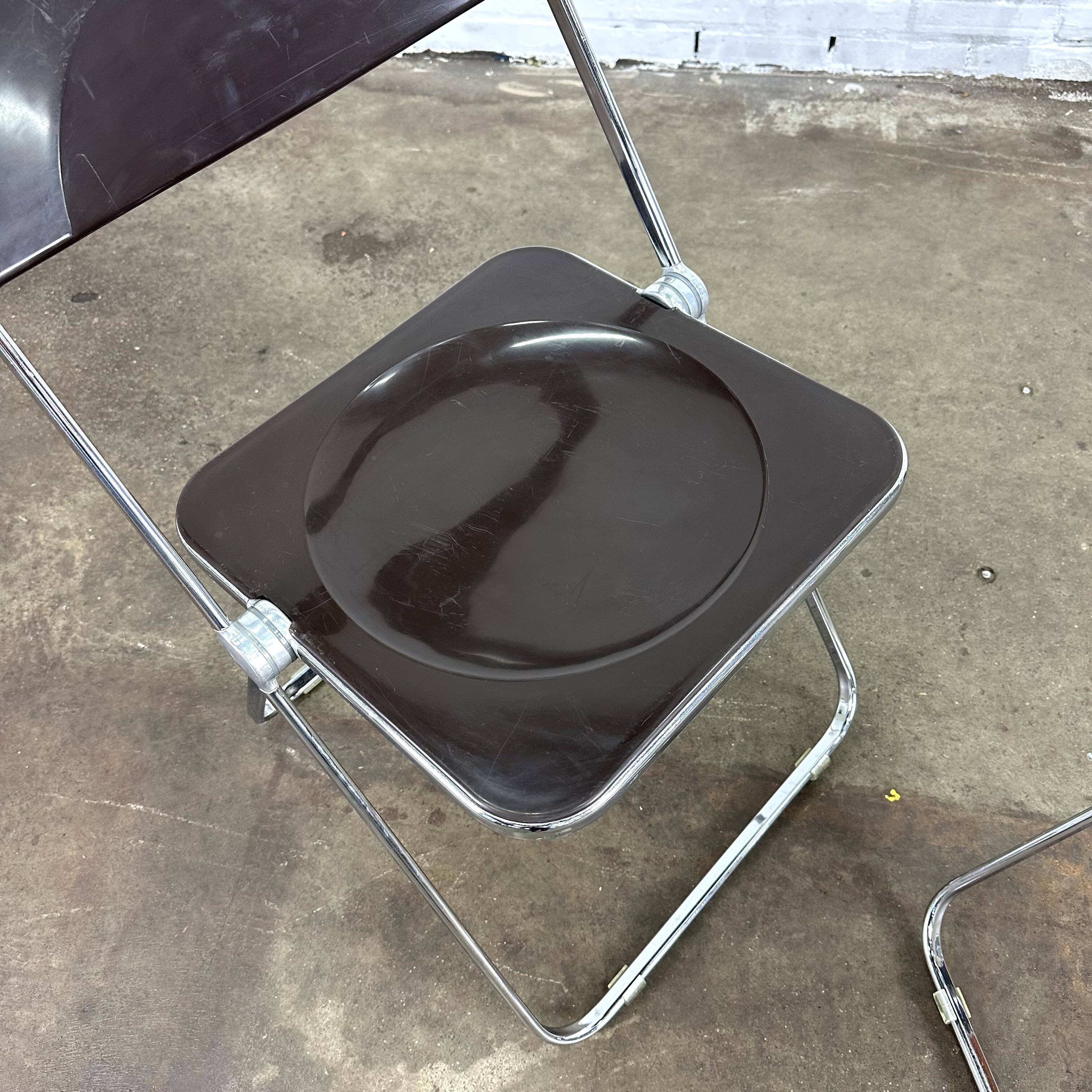Italian Plia folding chairs brown by Giancarlo Piretti for Castelli