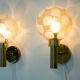 Pair of brass and glass wall lamps, Denmark, 1970s