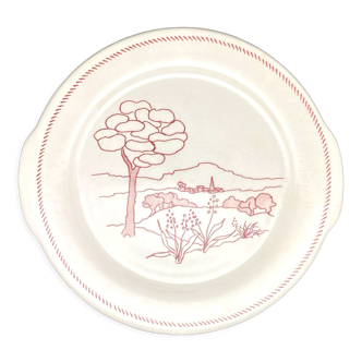 Gien serving dish with handles, burgundy landscape pattern - fcsv9
