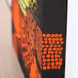 Orange, black and yellow abstract acrylic painting on stretched canvas