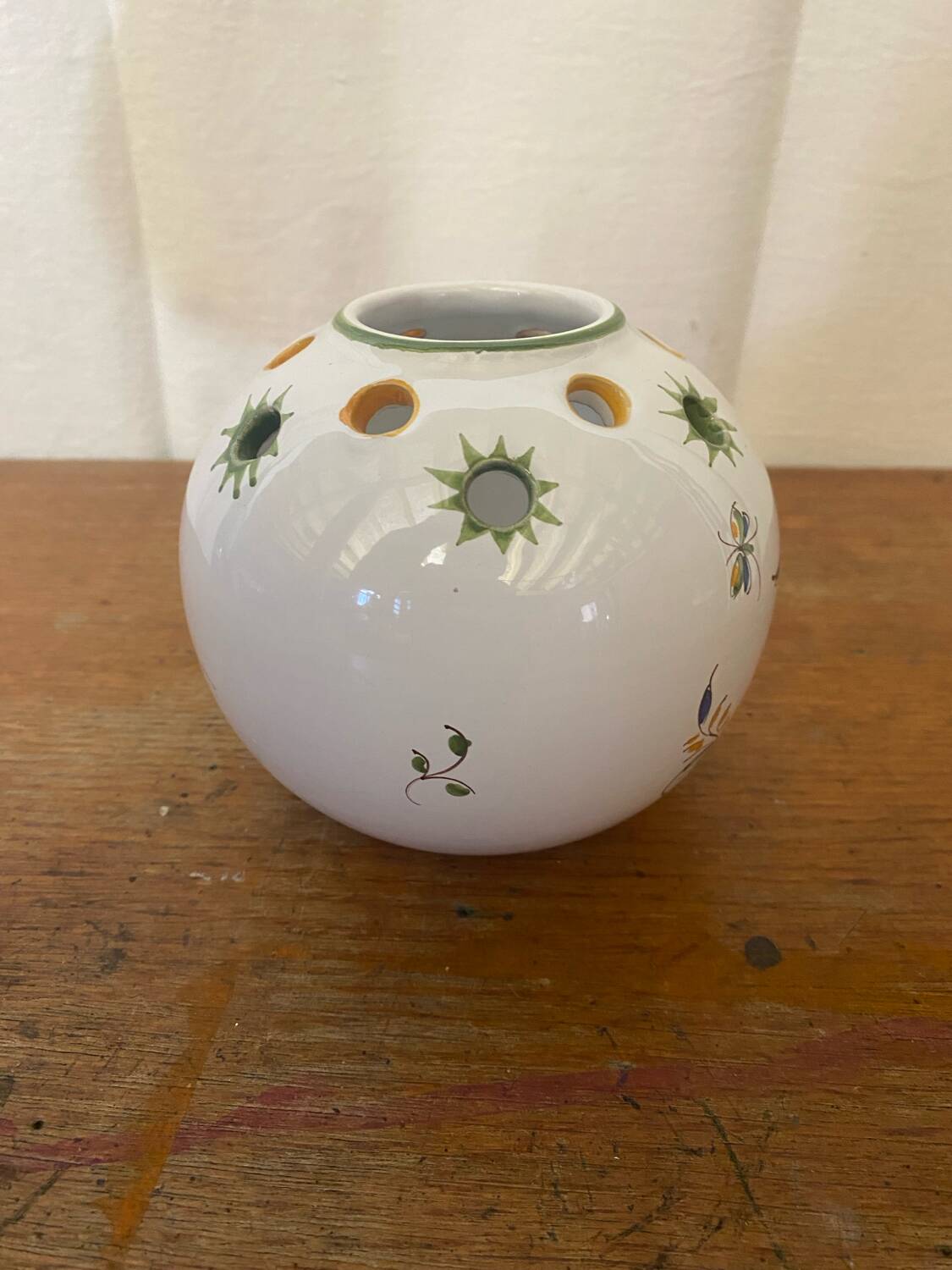 Antique flower vase moustiers white ceramic painted vintage