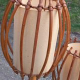 Bamboo and rattan floor lamp 2 lights from the 70s