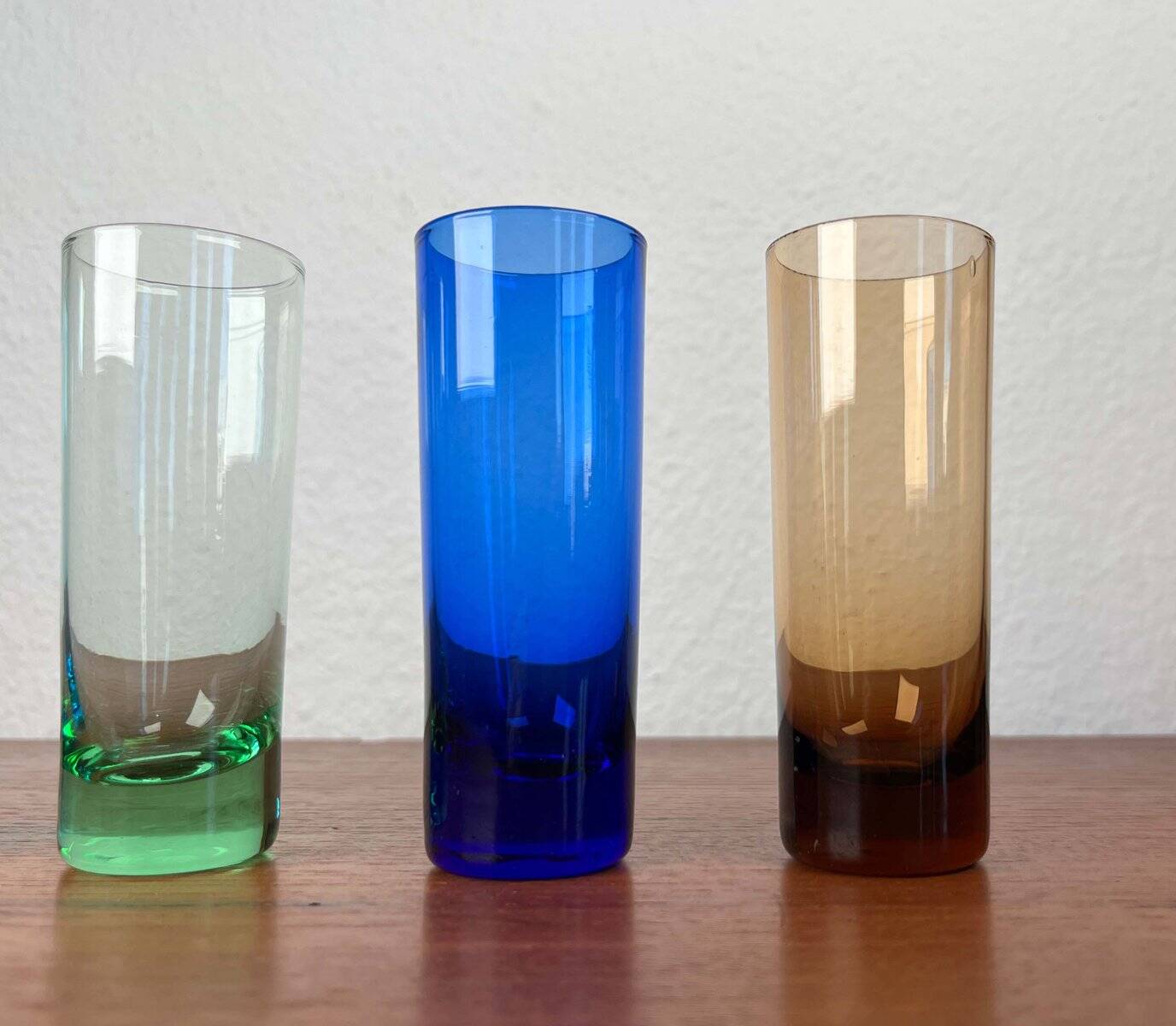 Coloured German shot glasses from the mid-century, 1960s, set of 6.