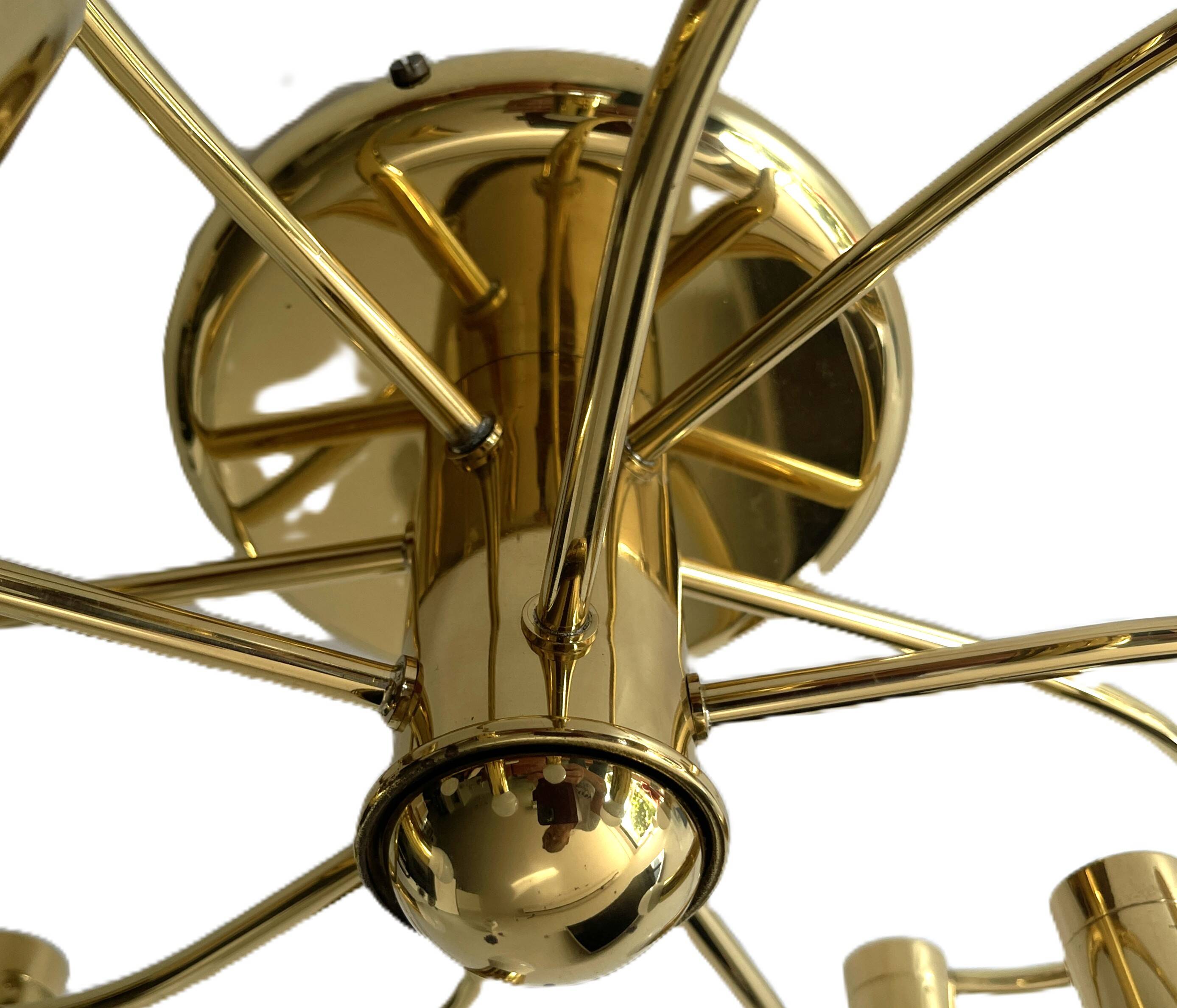 Honsel Leuchten ceiling light with 10 brass lights, Mid Century, 1970s.