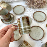 6 cups and under cups in vintage enamelled stoneware