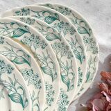 Lot de 6 Assiettes Plates Anciennes Terre de Fer "Lilas" Longchamp XIXe