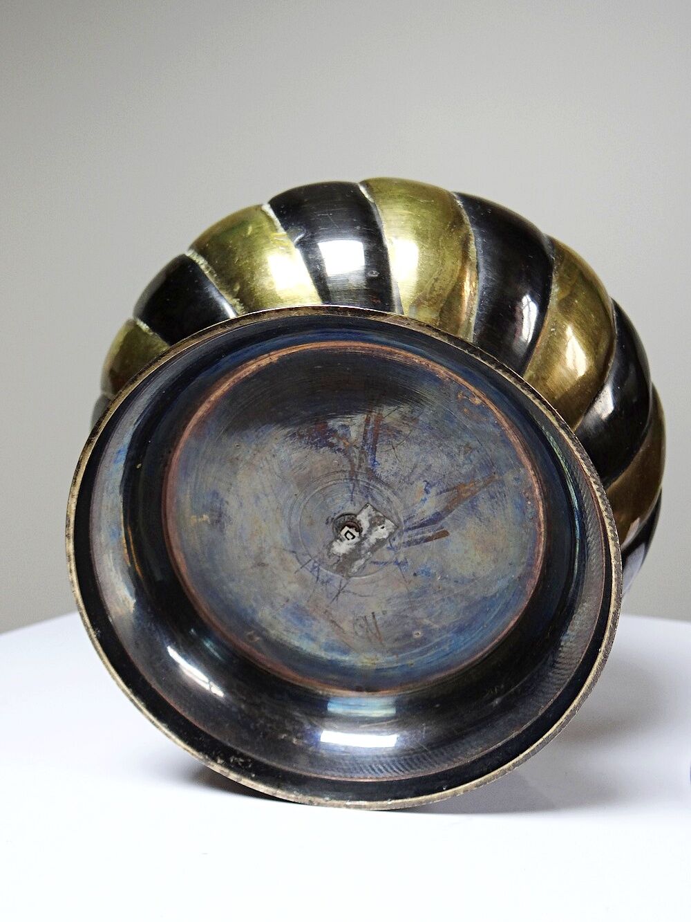 Twisted brass covered pot, vintage Indian craftsmanship from the 60s-80s.
