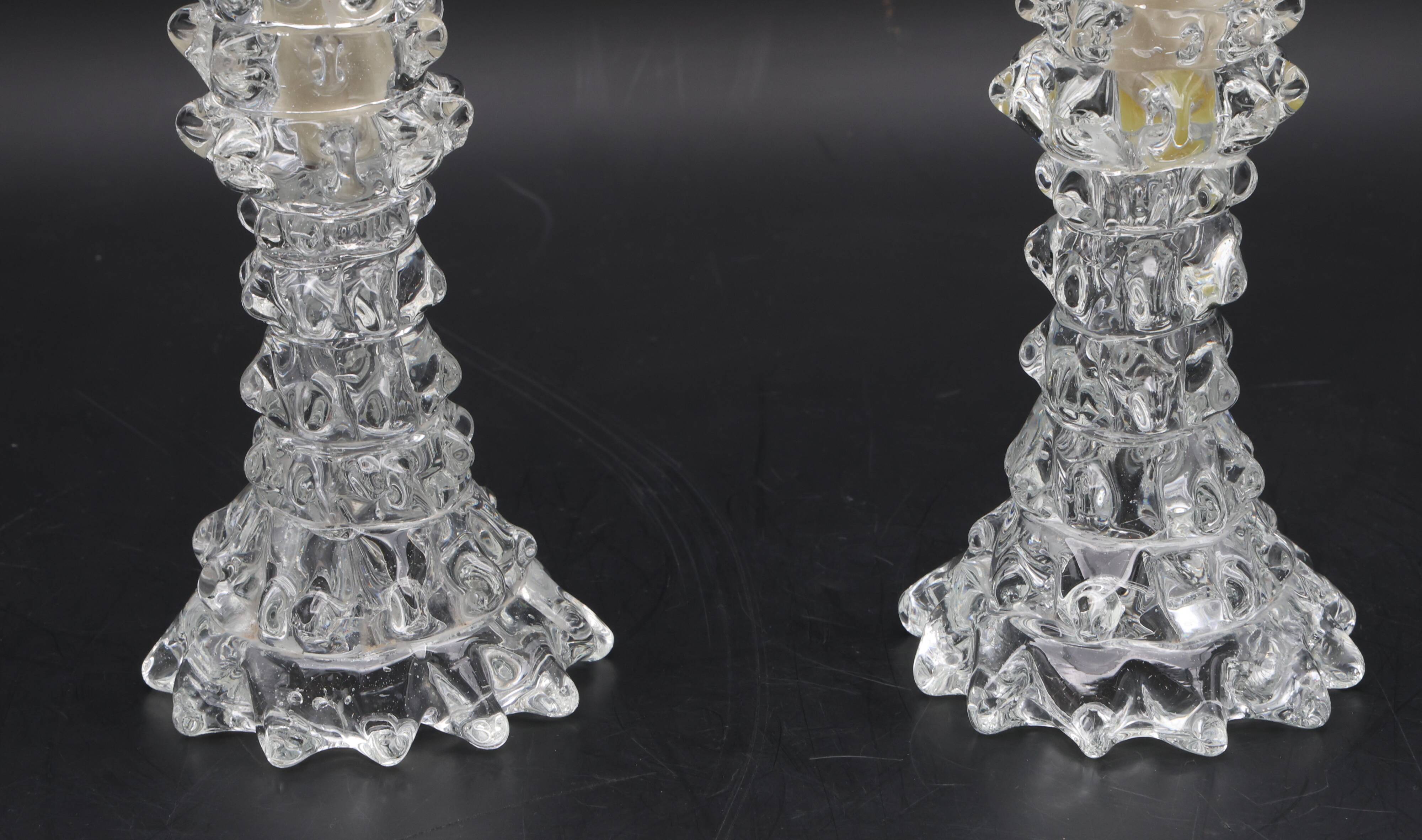 Set of 2 Candle holder in Murano Rostrato Glass by Barovier e Toso, 1950