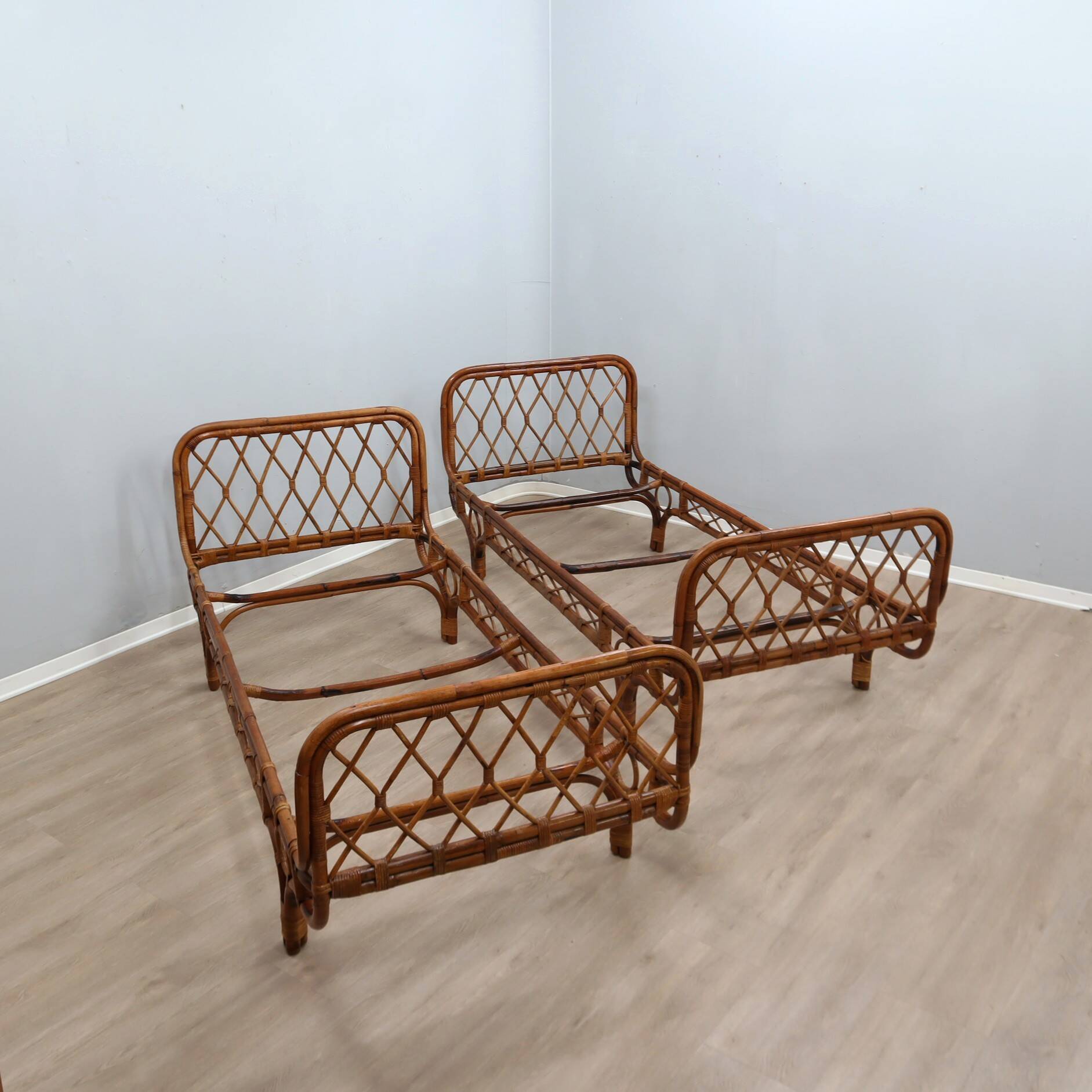 Pair 1960s Franca Helg Bonacina Rattan Malacca Daybeds