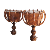 Duo de lampes en osier scandinave 1960