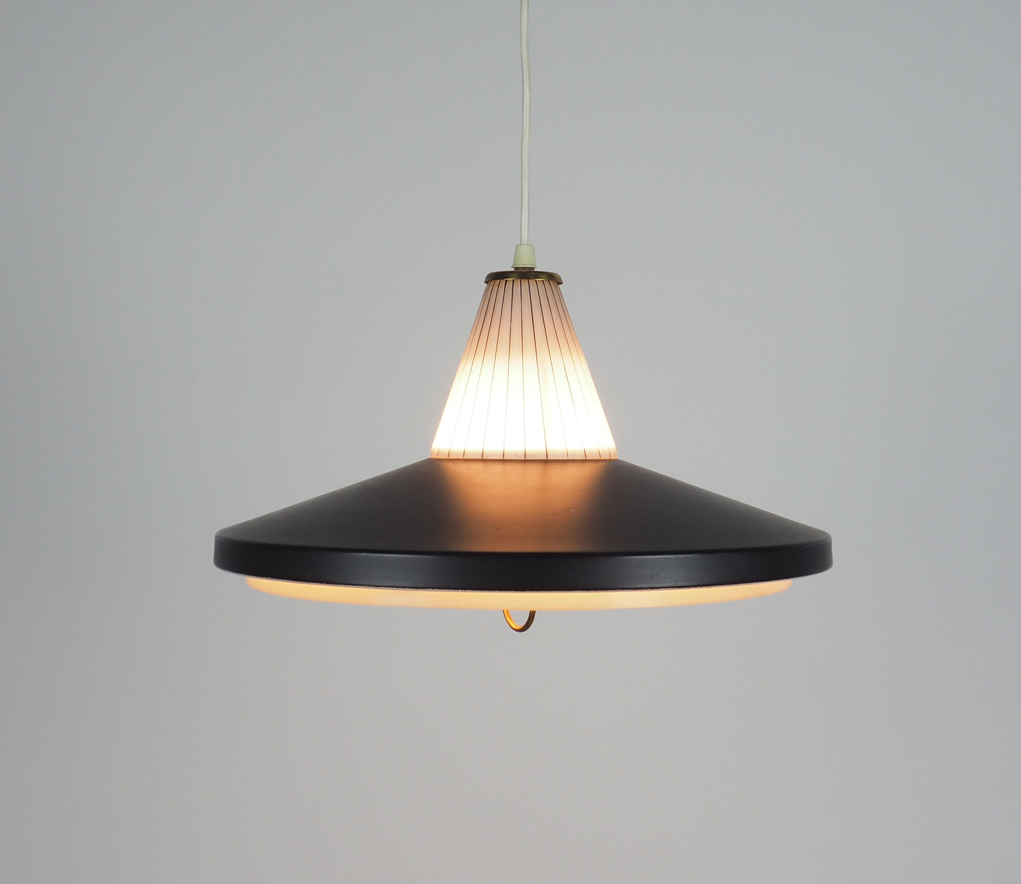 Mid-century Danish metal and glass hanging lamp