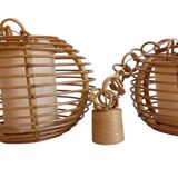 Mid-Century Globe Pendant Lamps, Bamboo & Rattan, c. 1960s