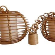 Mid-Century Globe Pendant Lamps, Bamboo & Rattan, c. 1960s