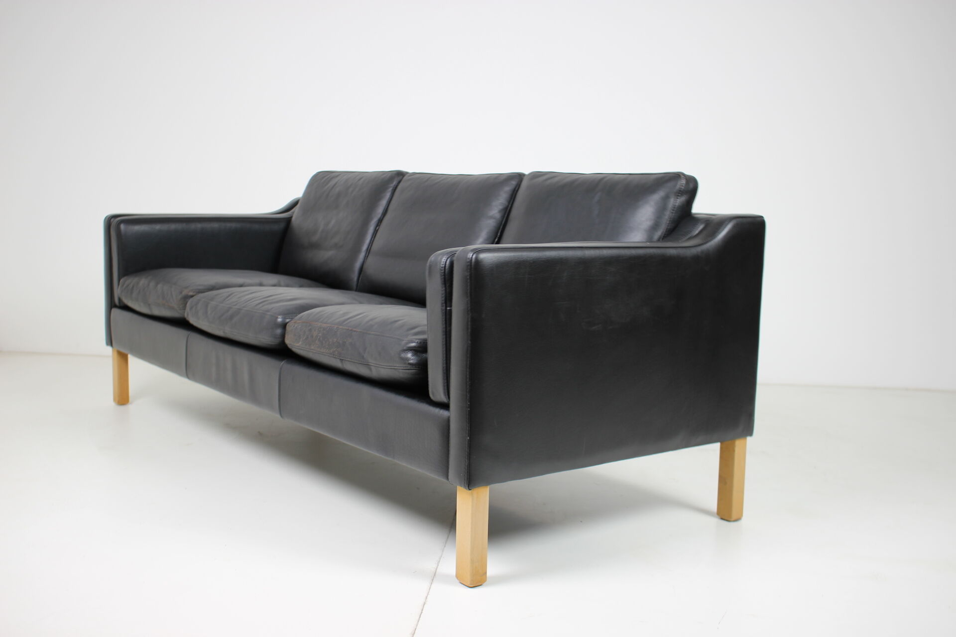 1960s Danish Black Leather 3-Seater Sofa