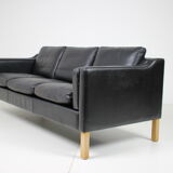 1960s Danish Black Leather 3-Seater Sofa