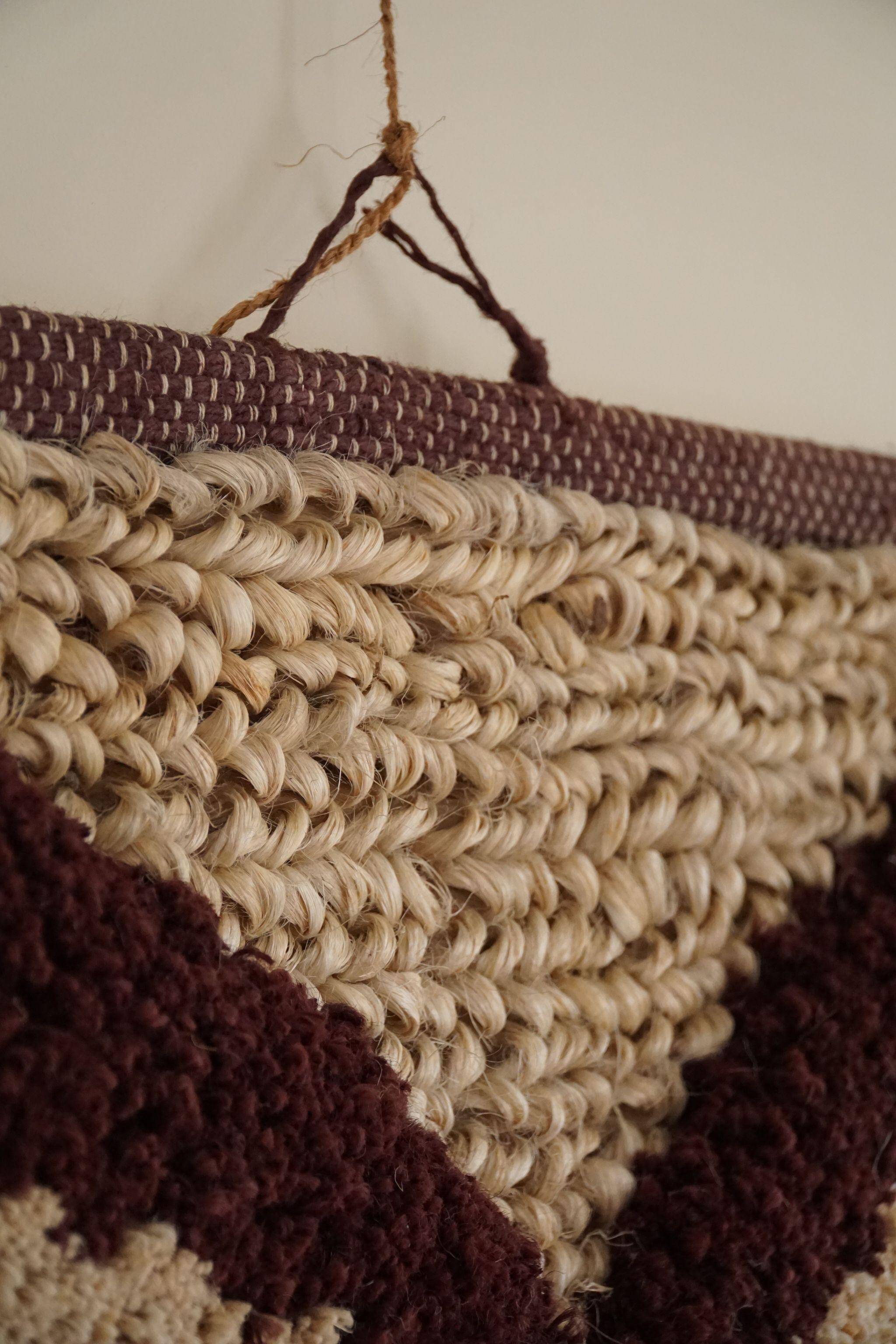 Handmade vintage bohemian jute rug, made in India, late 20th century.