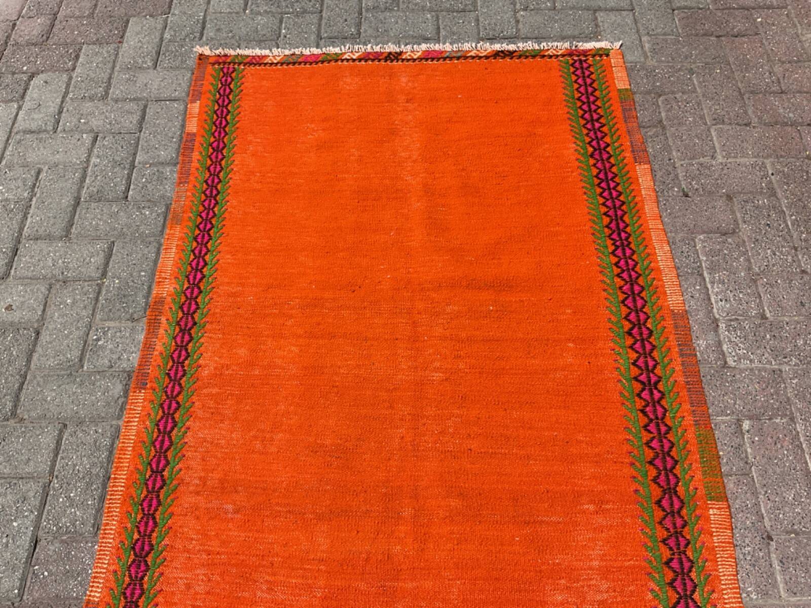 4x6 orange kilim rug, rug for kitchen, Anatolian rug, Kelim carpet