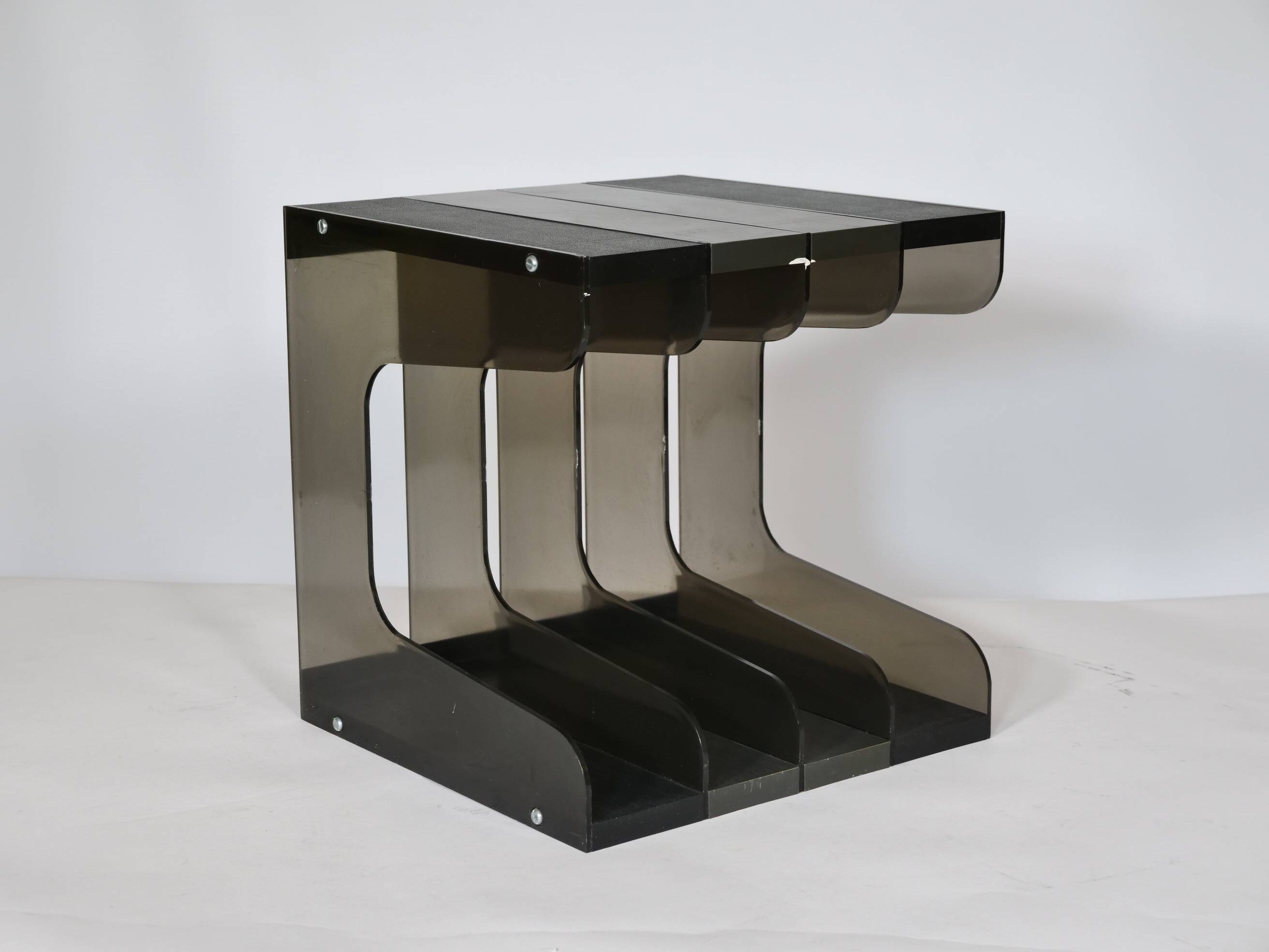 Space Age Vinyl Record Rack in Smoked Acrylic, 1970s