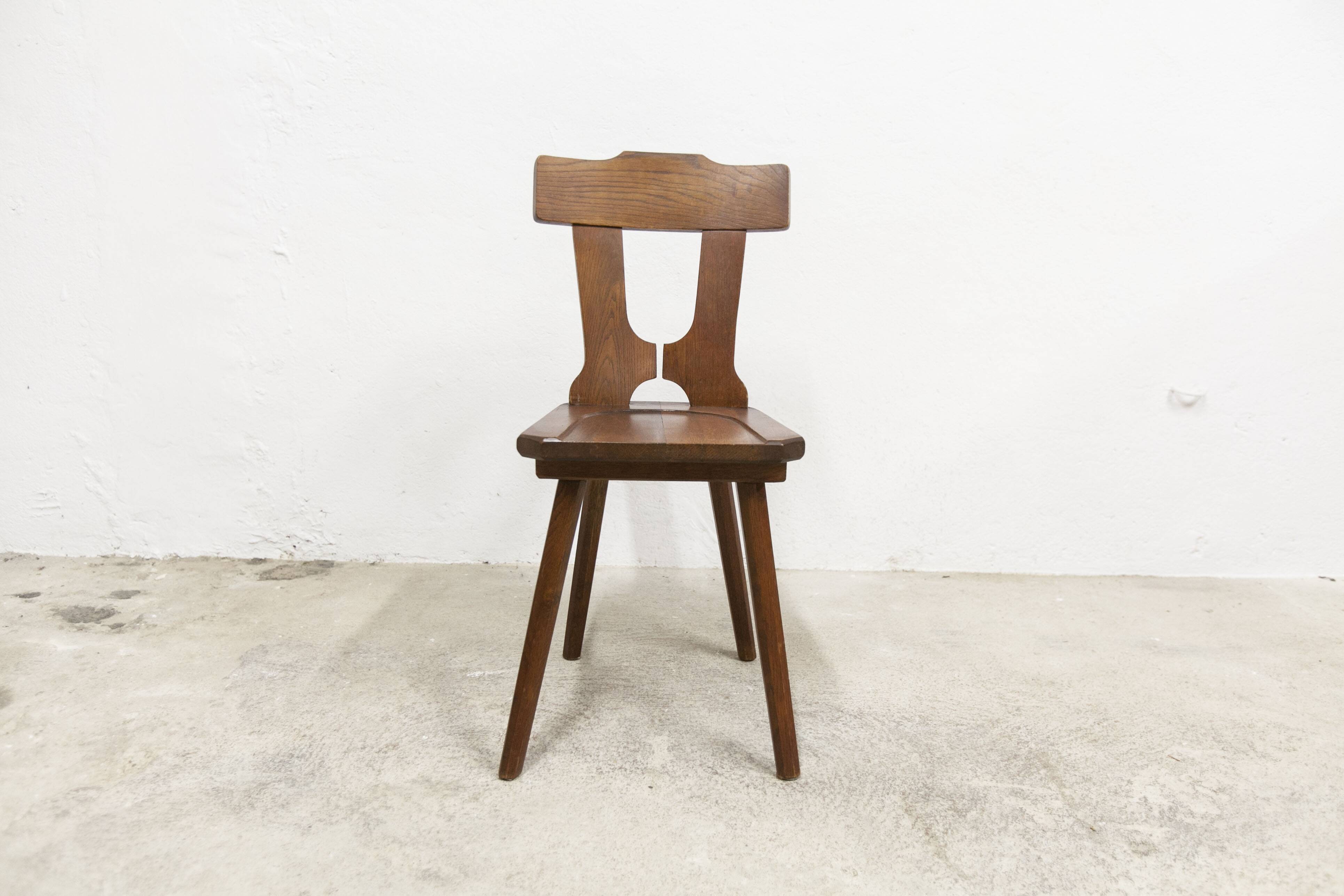 Chaise brutaliste 1960 bois massif