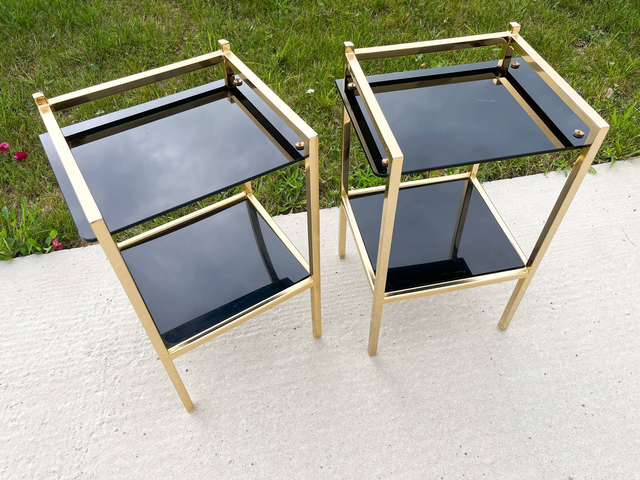 Pair of bedside tables or side tables, Hollywood Regency style,