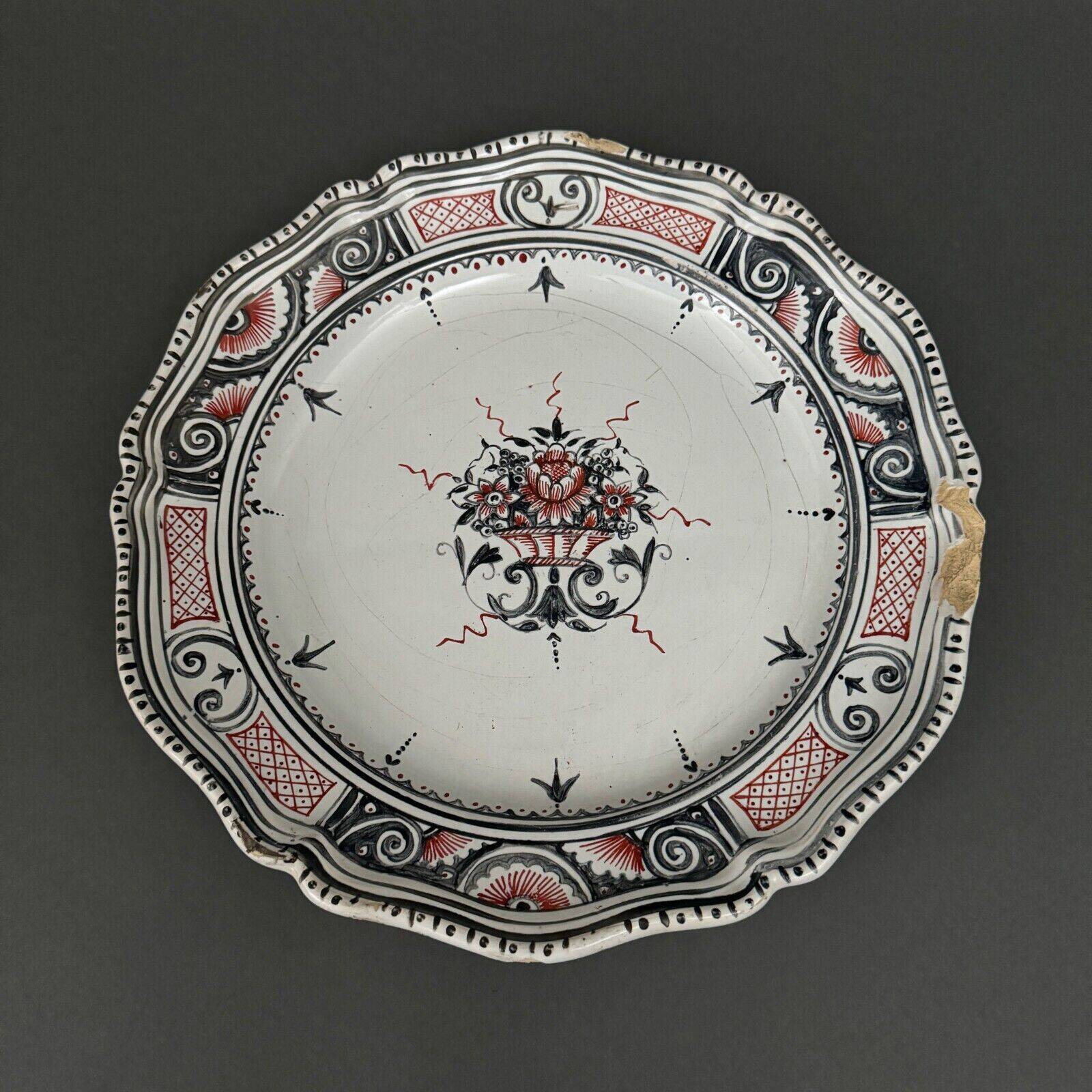 Large Rouen dish, 19th century, floral decoration