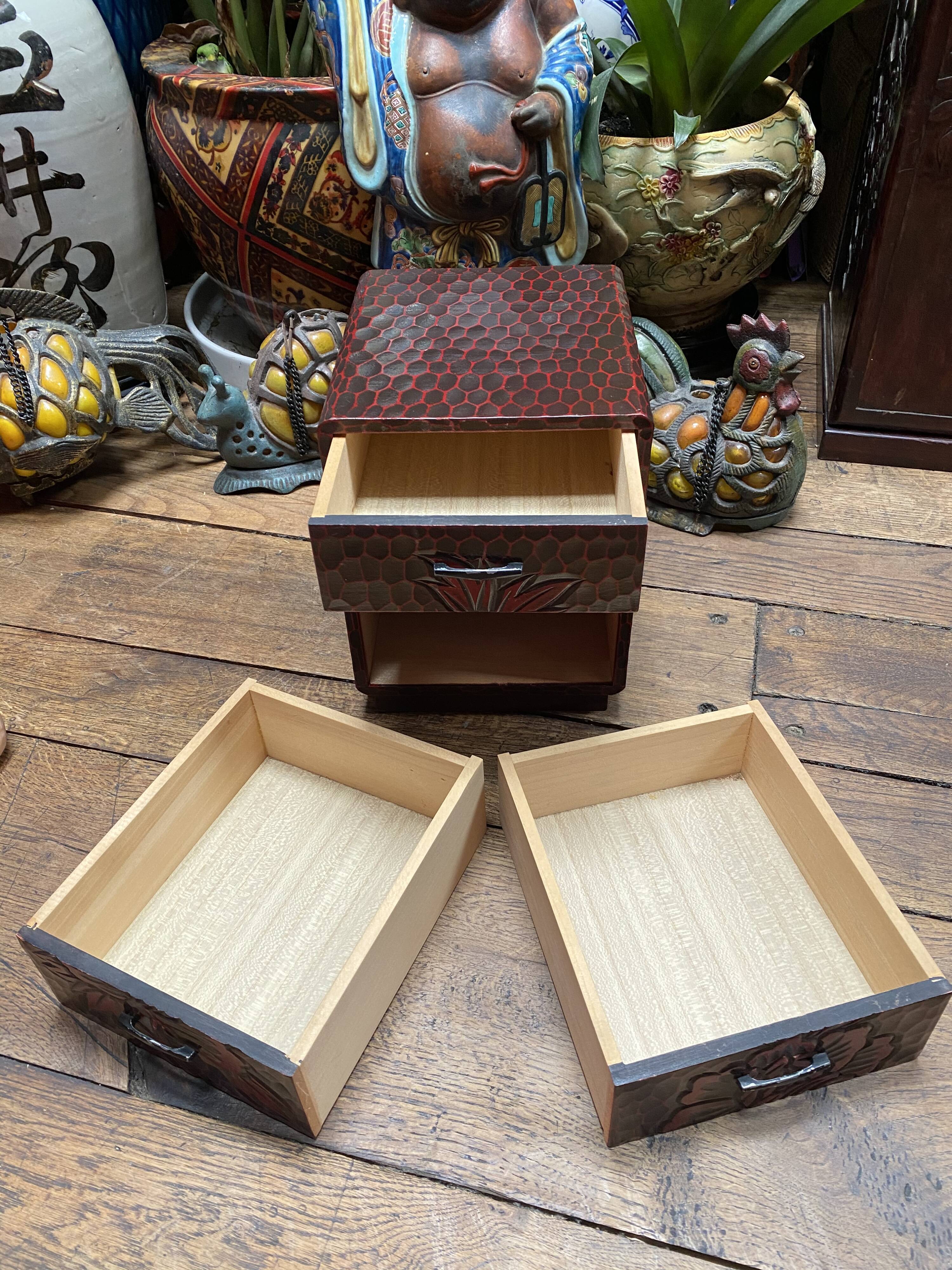 Jewelry box Box Japanese Tansu vintage carved wood