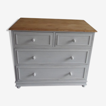 Dresser in grey patinated pine pearl white powder, wooden tray