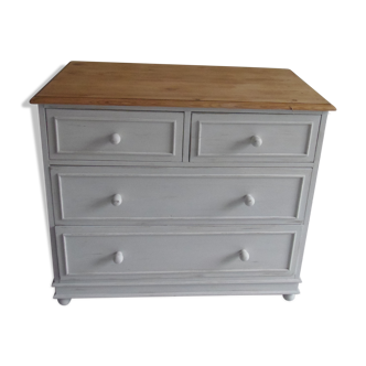Dresser in grey patinated pine pearl white powder, wooden tray