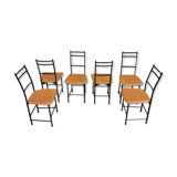 Dining chairs in brown leather and aluminum by ycami, 1980