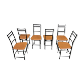 Dining chairs in brown leather and aluminum by ycami, 1980