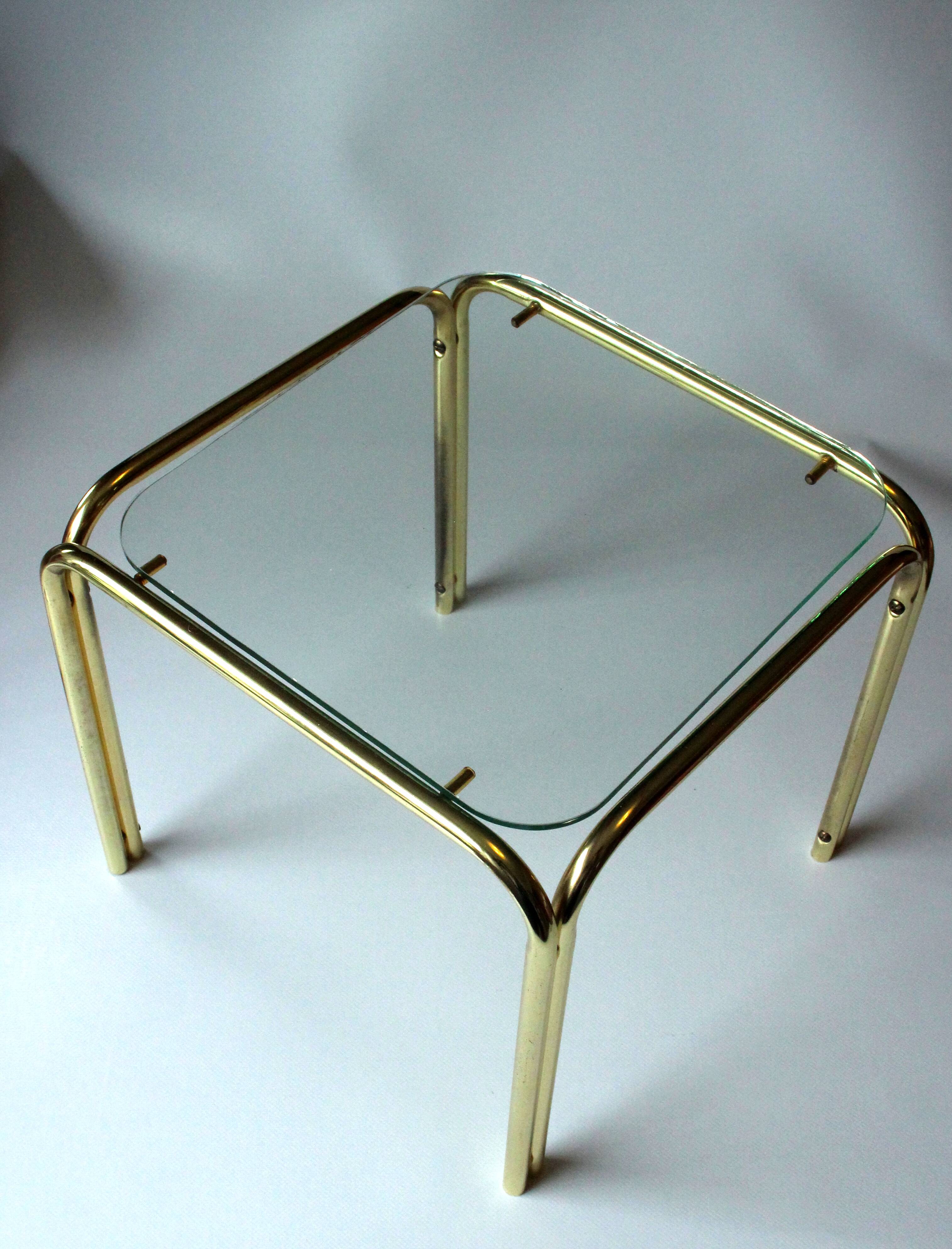 Small brass and glass side table, ideal as a plant stand, vintage from the 70s